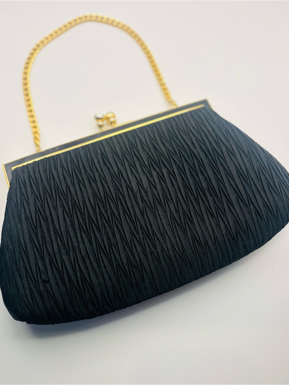 Vtg Goldco Black Ruched Pleated Evening Clutch – Mid-Century 1950s/1960s